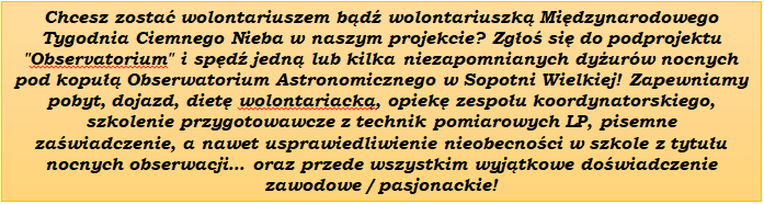 Wolontariat w ramach Międzynarodowego Tygodnia Ciemnego Nieba 2023!