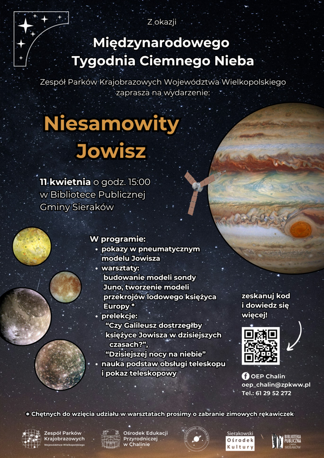 Plakat wydarzenia "Niesamowity Jowisz" w Sierakowie.